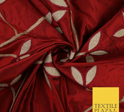 8 COLOURS Fryetts Luxury Floral Vine Trio Leaf Embroidered 100% PURE SILK Fabric