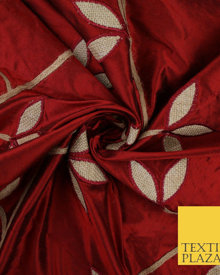 8 COLOURS Fryetts Luxury Floral Vine Trio Leaf Embroidered 100% PURE SILK Fabric