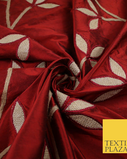 8 COLOURS Fryetts Luxury Floral Vine Trio Leaf Embroidered 100% PURE SILK Fabric