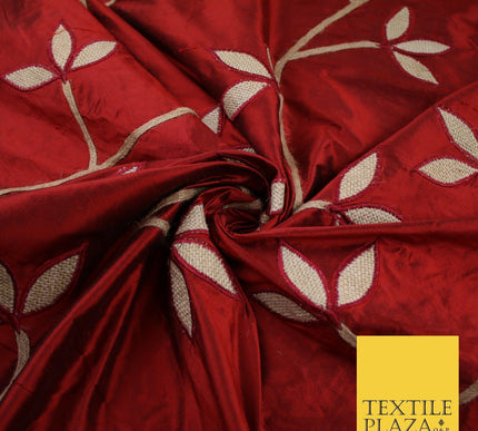 8 COLOURS Fryetts Luxury Floral Vine Trio Leaf Embroidered 100% PURE SILK Fabric