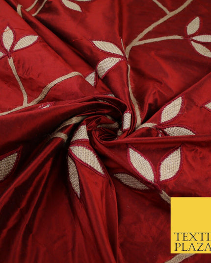 8 COLOURS Fryetts Luxury Floral Vine Trio Leaf Embroidered 100% PURE SILK Fabric