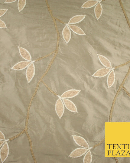 8 COLOURS Fryetts Luxury Floral Vine Trio Leaf Embroidered 100% PURE SILK Fabric