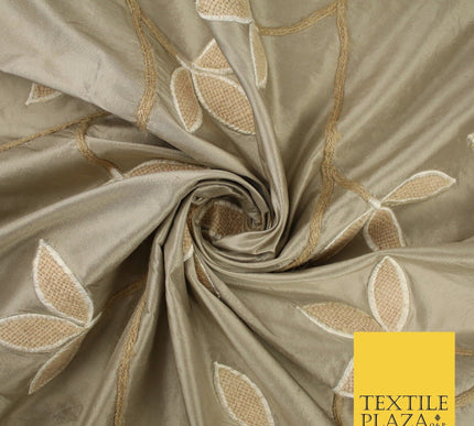 8 COLOURS Fryetts Luxury Floral Vine Trio Leaf Embroidered 100% PURE SILK Fabric