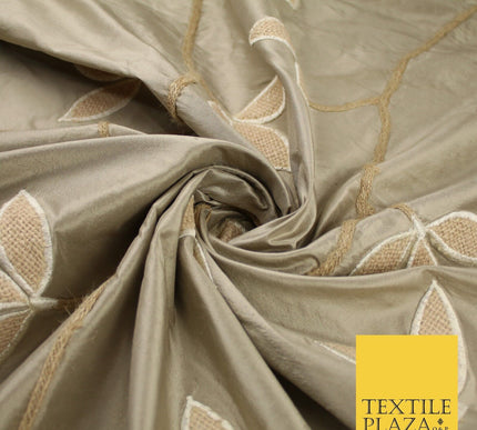 8 COLOURS Fryetts Luxury Floral Vine Trio Leaf Embroidered 100% PURE SILK Fabric