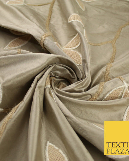 8 COLOURS Fryetts Luxury Floral Vine Trio Leaf Embroidered 100% PURE SILK Fabric