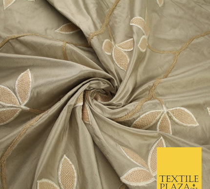 8 COLOURS Fryetts Luxury Floral Vine Trio Leaf Embroidered 100% PURE SILK Fabric