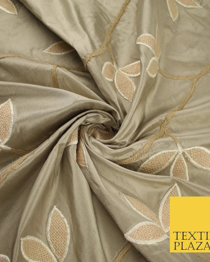 8 COLOURS Fryetts Luxury Floral Vine Trio Leaf Embroidered 100% PURE SILK Fabric