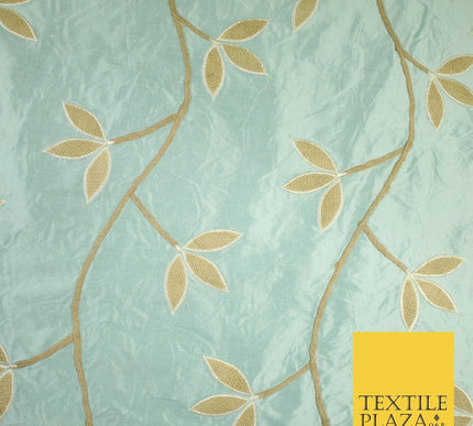 8 COLOURS Fryetts Luxury Floral Vine Trio Leaf Embroidered 100% PURE SILK Fabric