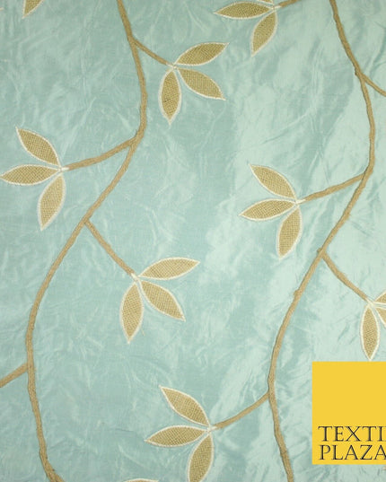 8 COLOURS Fryetts Luxury Floral Vine Trio Leaf Embroidered 100% PURE SILK Fabric