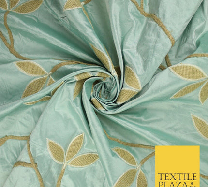 8 COLOURS Fryetts Luxury Floral Vine Trio Leaf Embroidered 100% PURE SILK Fabric