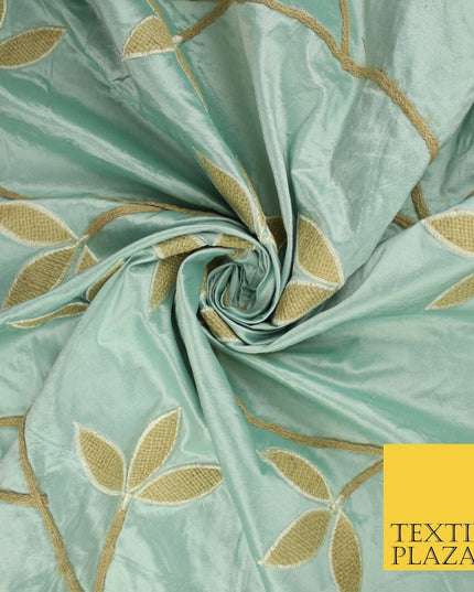 8 COLOURS Fryetts Luxury Floral Vine Trio Leaf Embroidered 100% PURE SILK Fabric