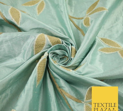 8 COLOURS Fryetts Luxury Floral Vine Trio Leaf Embroidered 100% PURE SILK Fabric