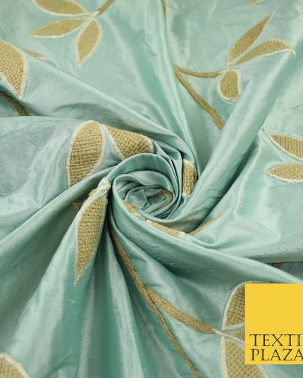 8 COLOURS Fryetts Luxury Floral Vine Trio Leaf Embroidered 100% PURE SILK Fabric