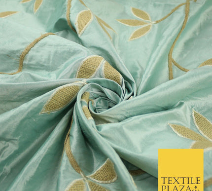 8 COLOURS Fryetts Luxury Floral Vine Trio Leaf Embroidered 100% PURE SILK Fabric