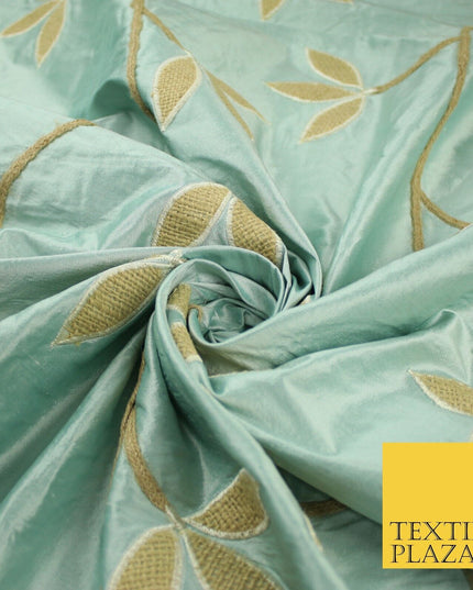 8 COLOURS Fryetts Luxury Floral Vine Trio Leaf Embroidered 100% PURE SILK Fabric