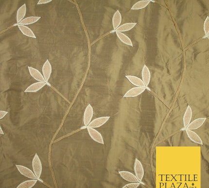 8 COLOURS Fryetts Luxury Floral Vine Trio Leaf Embroidered 100% PURE SILK Fabric