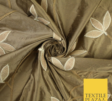8 COLOURS Fryetts Luxury Floral Vine Trio Leaf Embroidered 100% PURE SILK Fabric