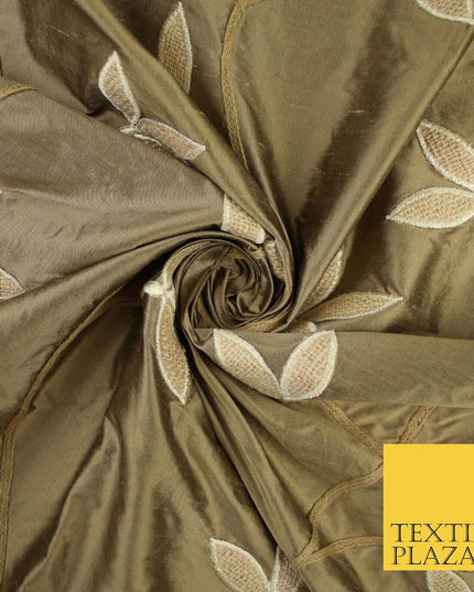 8 COLOURS Fryetts Luxury Floral Vine Trio Leaf Embroidered 100% PURE SILK Fabric