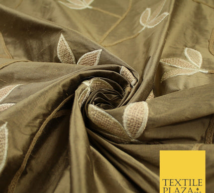 8 COLOURS Fryetts Luxury Floral Vine Trio Leaf Embroidered 100% PURE SILK Fabric
