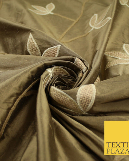 8 COLOURS Fryetts Luxury Floral Vine Trio Leaf Embroidered 100% PURE SILK Fabric