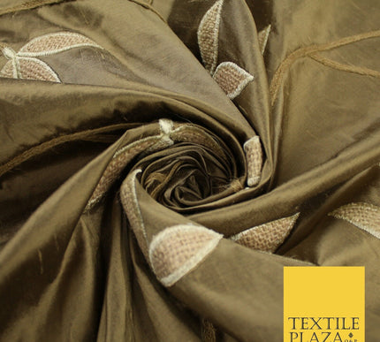 8 COLOURS Fryetts Luxury Floral Vine Trio Leaf Embroidered 100% PURE SILK Fabric