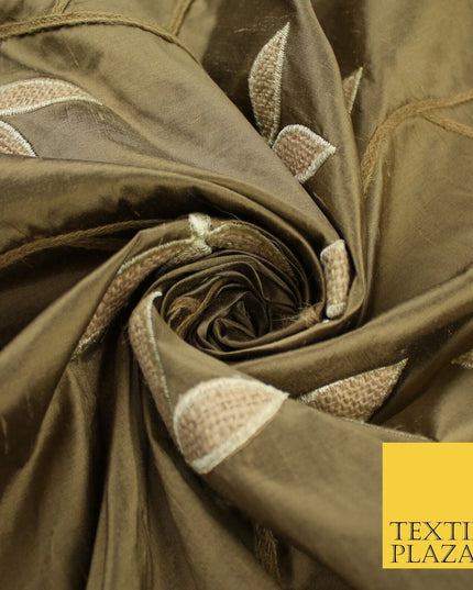 8 COLOURS Fryetts Luxury Floral Vine Trio Leaf Embroidered 100% PURE SILK Fabric