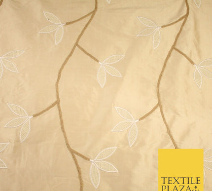 8 COLOURS Fryetts Luxury Floral Vine Trio Leaf Embroidered 100% PURE SILK Fabric