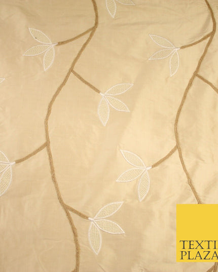 8 COLOURS Fryetts Luxury Floral Vine Trio Leaf Embroidered 100% PURE SILK Fabric