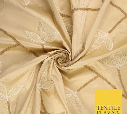 8 COLOURS Fryetts Luxury Floral Vine Trio Leaf Embroidered 100% PURE SILK Fabric