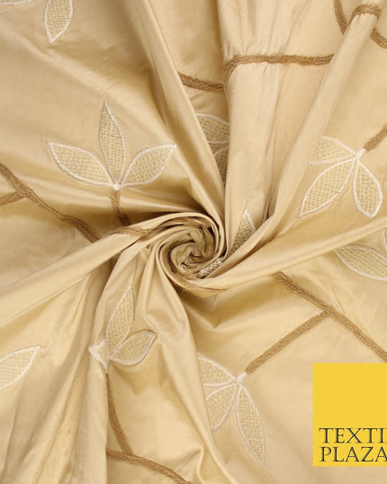 8 COLOURS Fryetts Luxury Floral Vine Trio Leaf Embroidered 100% PURE SILK Fabric