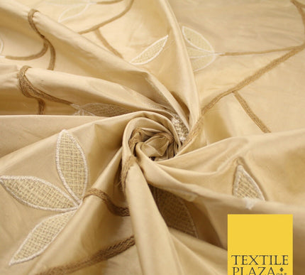 8 COLOURS Fryetts Luxury Floral Vine Trio Leaf Embroidered 100% PURE SILK Fabric