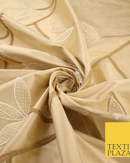 8 COLOURS Fryetts Luxury Floral Vine Trio Leaf Embroidered 100% PURE SILK Fabric