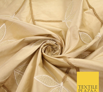 8 COLOURS Fryetts Luxury Floral Vine Trio Leaf Embroidered 100% PURE SILK Fabric