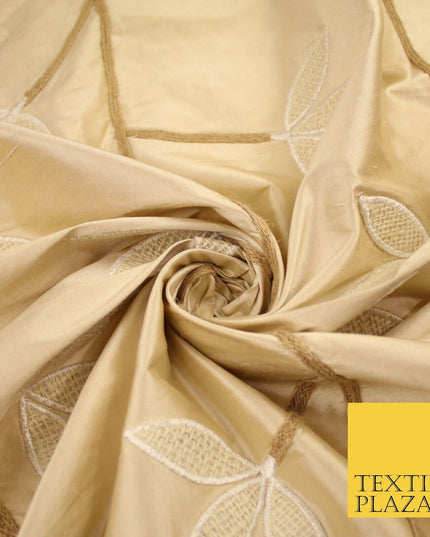 8 COLOURS Fryetts Luxury Floral Vine Trio Leaf Embroidered 100% PURE SILK Fabric