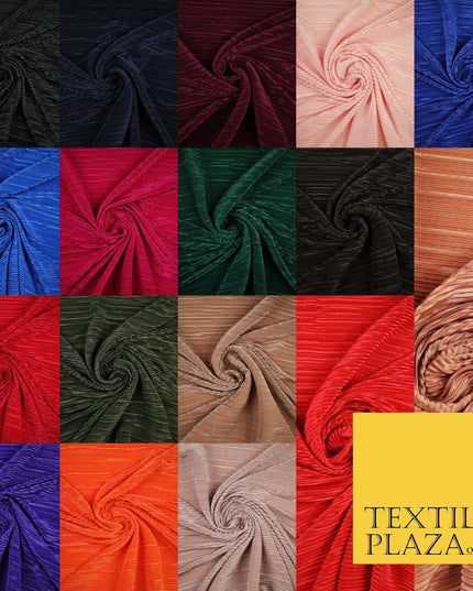 17 COLOURS Mini Pleated Crushed Plissé Satin Stretch Bodre Fabric Skirt Trousers