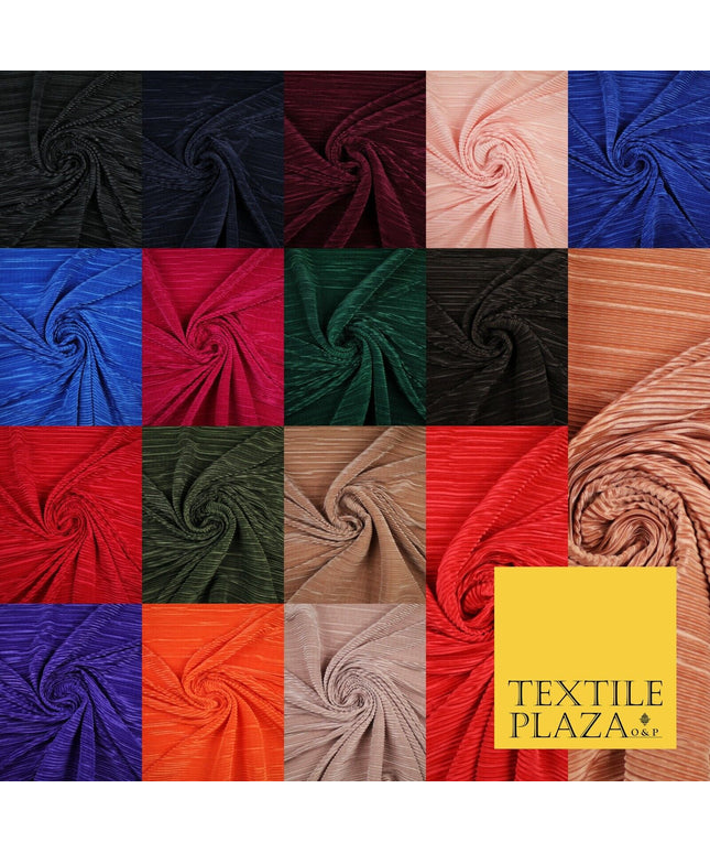 17 COLOURS Mini Pleated Crushed Plissé Satin Stretch Bodre Fabric Skirt Trousers