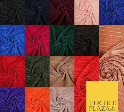 17 COLOURS Mini Pleated Crushed Plissé Satin Stretch Bodre Fabric Skirt Trousers