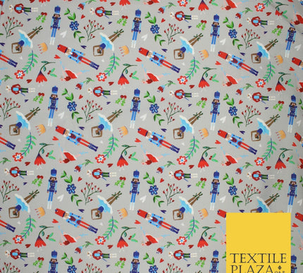 Grey Festive Nutcracker Ballerina Floral Digital Print 100% Cotton Fabric 8742