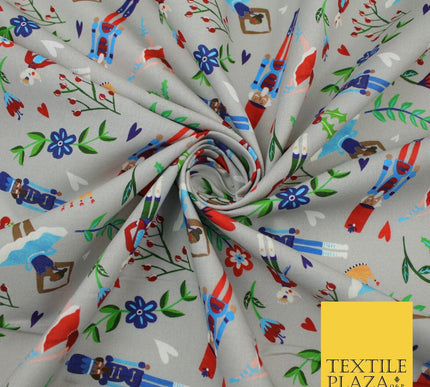 Grey Festive Nutcracker Ballerina Floral Digital Print 100% Cotton Fabric 8742