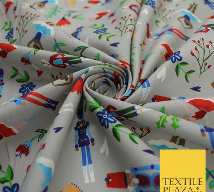 Grey Festive Nutcracker Ballerina Floral Digital Print 100% Cotton Fabric 8742