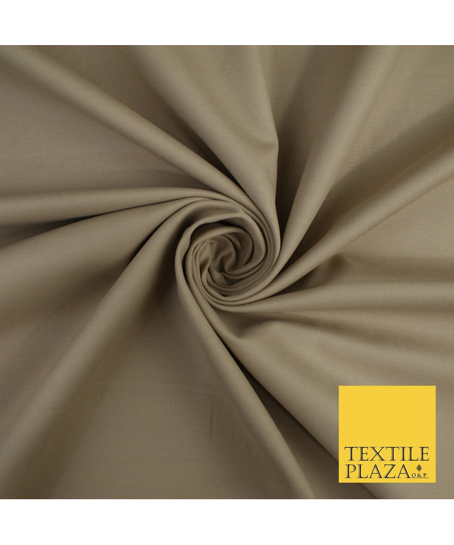 LUXURY BEIGE STRETCH COTTON SATEEN FABRIC Plain Stretch TShirt Dress Fabric 8580