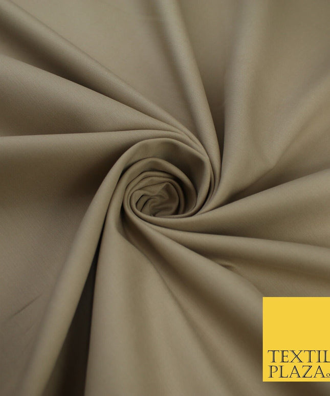 LUXURY BEIGE STRETCH COTTON SATEEN FABRIC Plain Stretch TShirt Dress Fabric 8580