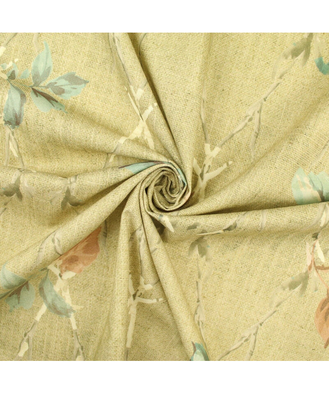 Beige Vintage Floral Trellis Cotton Canvas Panama Upholstery Curtain Fabric 8575