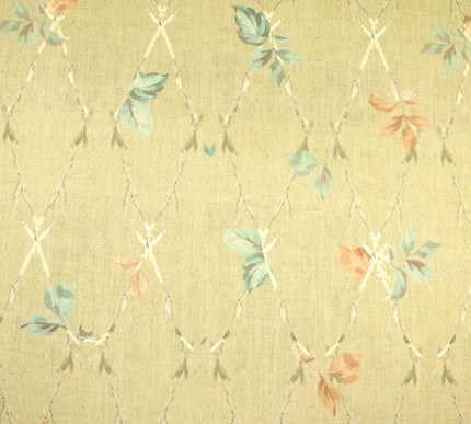 Beige Vintage Floral Trellis Cotton Canvas Panama Upholstery Curtain Fabric 8575