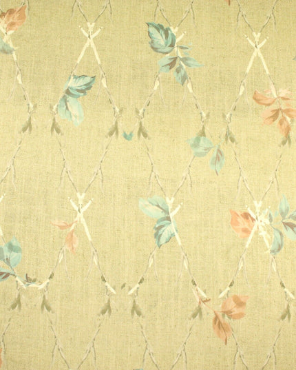 Beige Vintage Floral Trellis Cotton Canvas Panama Upholstery Curtain Fabric 8575