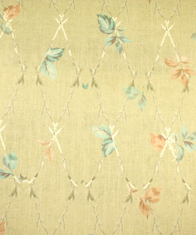 Beige Vintage Floral Trellis Cotton Canvas Panama Upholstery Curtain Fabric 8575