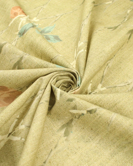 Beige Vintage Floral Trellis Cotton Canvas Panama Upholstery Curtain Fabric 8575