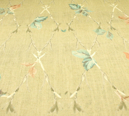 Beige Vintage Floral Trellis Cotton Canvas Panama Upholstery Curtain Fabric 8575