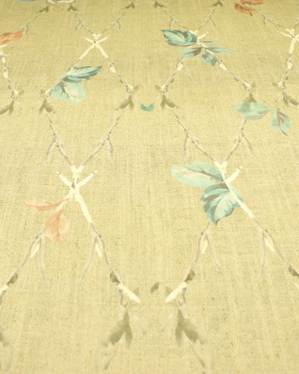 Beige Vintage Floral Trellis Cotton Canvas Panama Upholstery Curtain Fabric 8575