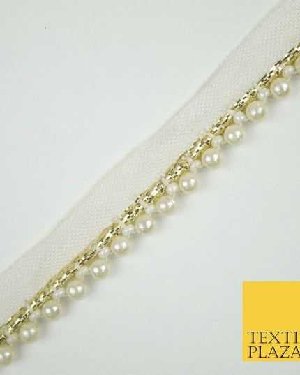 CREAM Mini 5mm Pearl Beaded Slim Trim Border Ribbon Gota Lace X693
